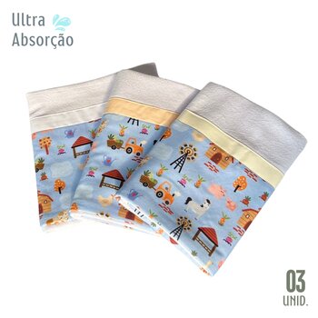 KIT c/ 03 Pano de Prato Branco 50x70 Fazendinha