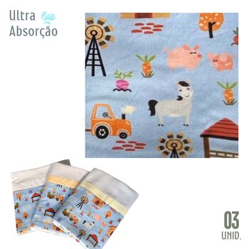 KIT c/ 03 Pano de Prato Branco 50x70 Fazendinha