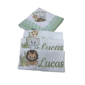 KIt Cueiro Campo Mitrado Bordado + Kit 03 unidades Fralda Boca